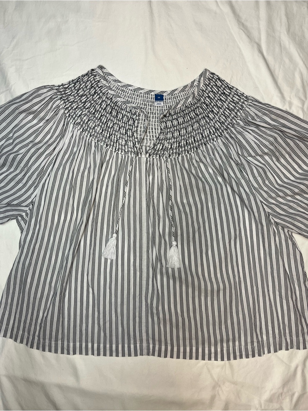 Old Navy Black & White Striped Smocked-Neck Tunic
